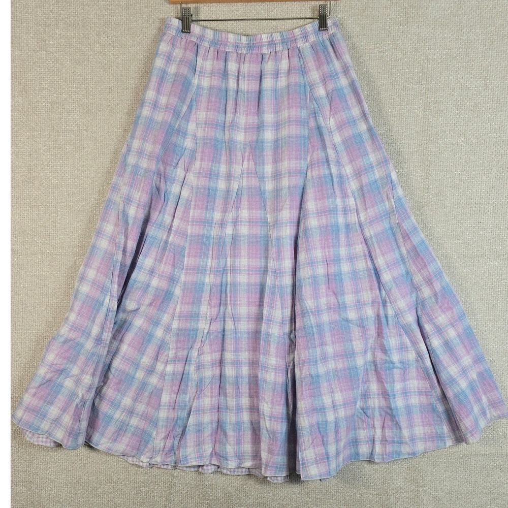 Listicle Womens Pastel Plaid Cotton Maxi Skirt Lavender Blue Elastic Waist Sz L - Picture 7 of 10